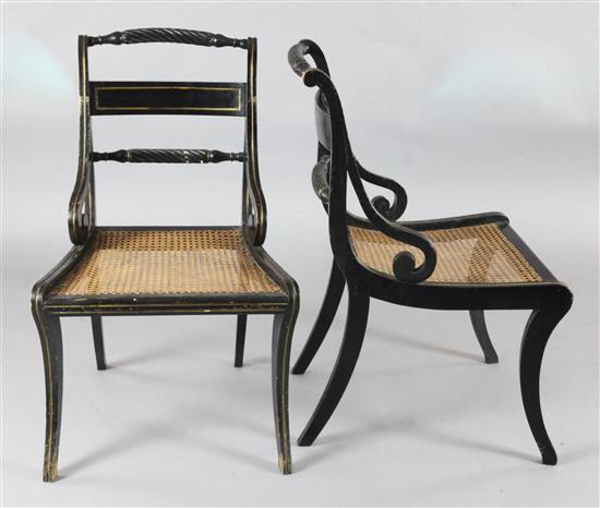 A set of six Regency ebonised dining chairs, H.2ft10in.